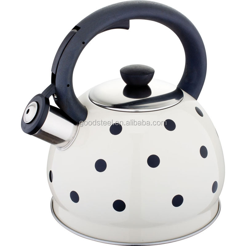 whistling kettle stainless steel kettle with Red color white dots coating decal whitling design