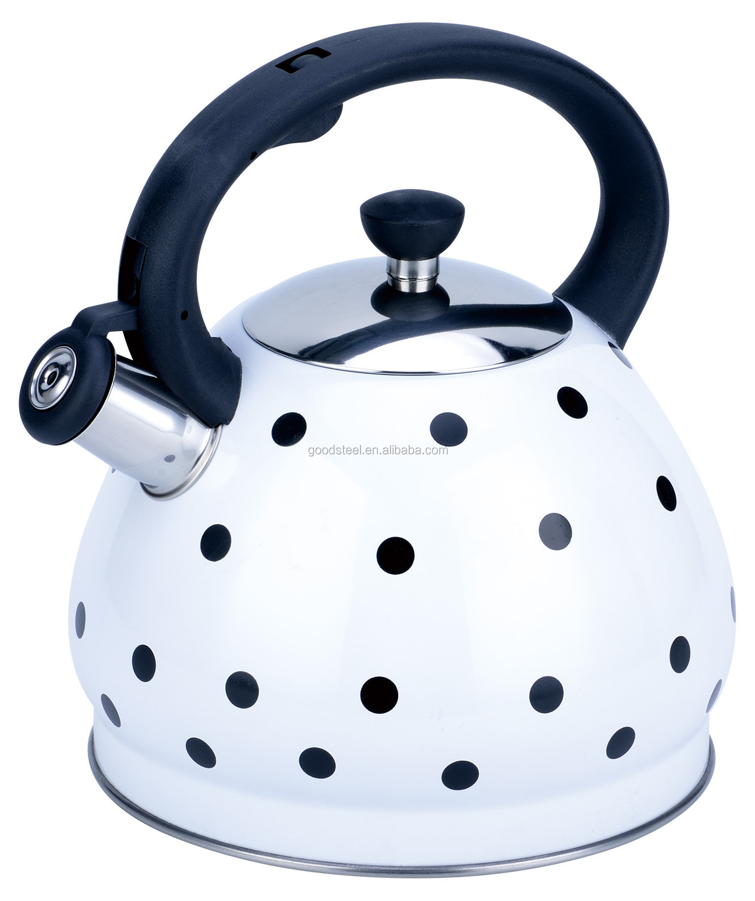 whistling kettle stainless steel kettle with Red color white dots coating decal whitling design