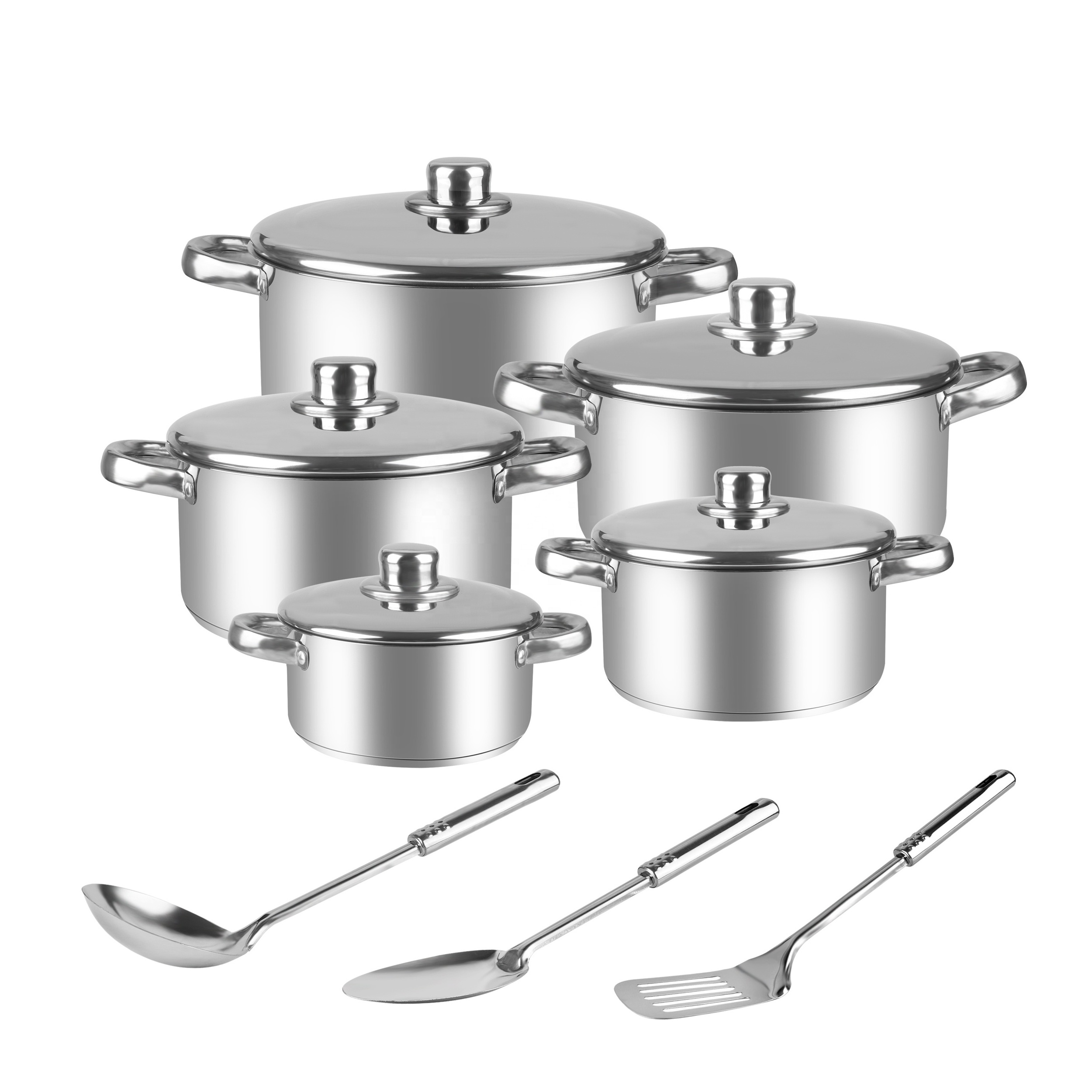 Stainless Steel Pan Set Cookware Set Pot Soup Stock Cooking Utensil Customized 15 Pieces OEM LOGO Pans And Pots Set