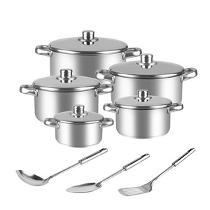 Stainless Steel Pan Set Cookware Set Pot Soup Stock Cooking Utensil Customized 15 Pieces OEM LOGO Pans And Pots Set