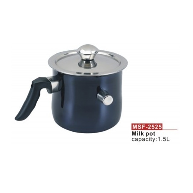 blue color stainless steel double wall whistling milk pot