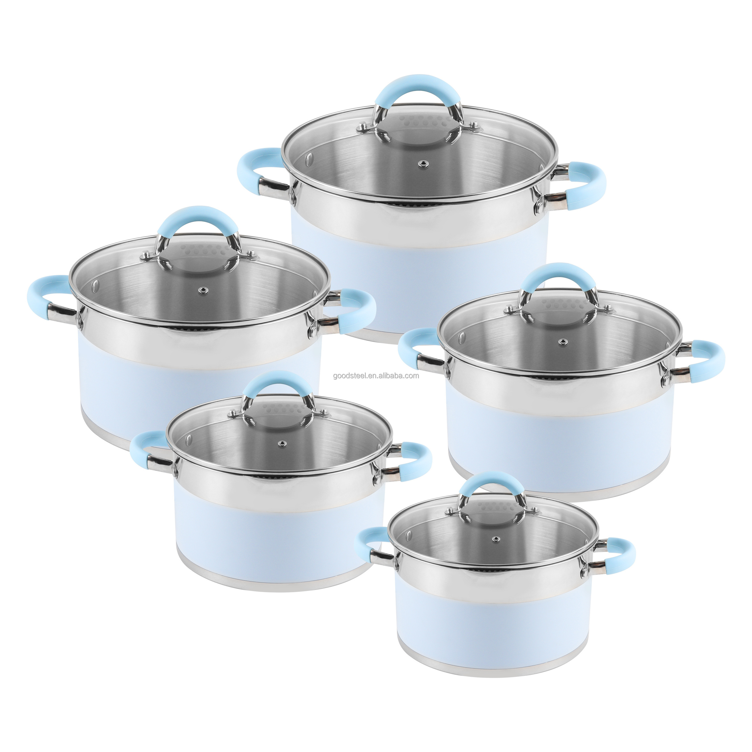 home and kitchen 2023 Ware 6 -12pcs Stainless Steel colorful Capsulated Cooking Pots And Pans blue Cookware Sets