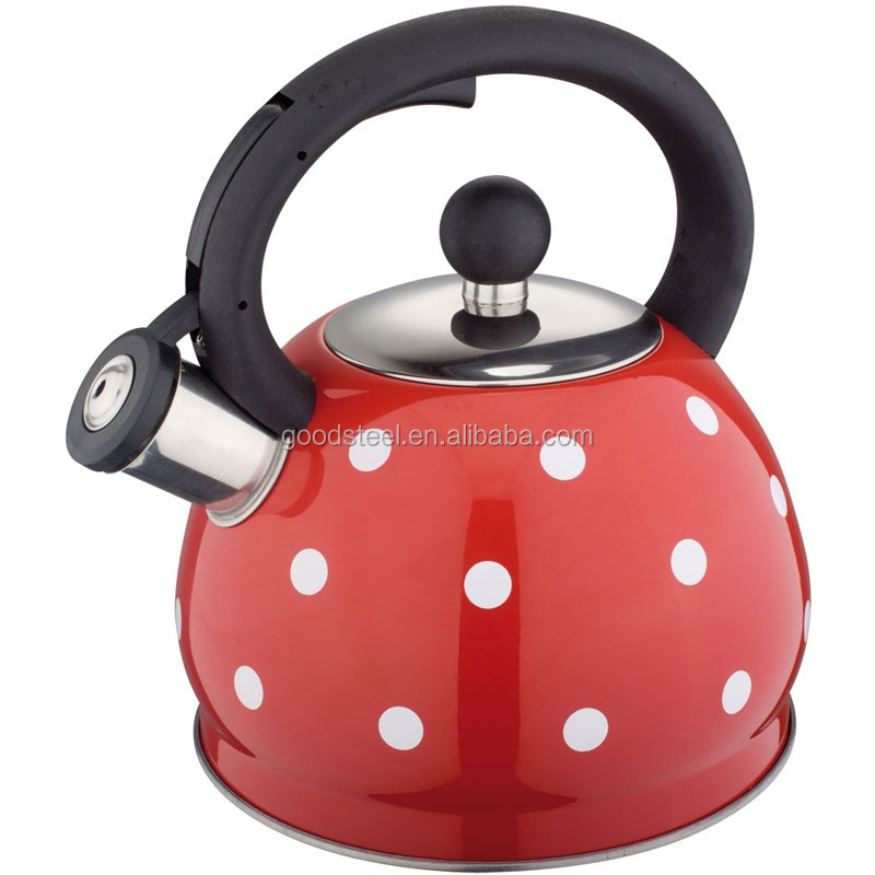 whistling kettle stainless steel kettle with Red color white dots coating decal whitling design