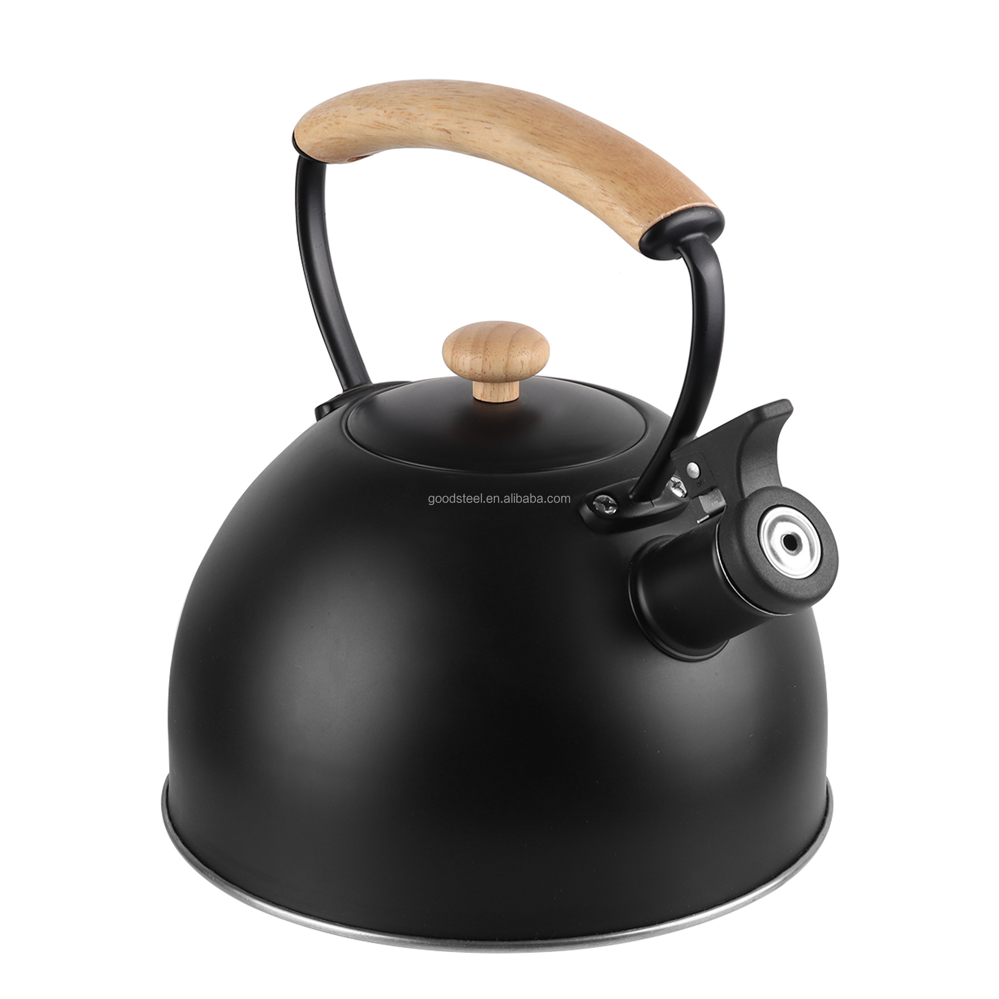 Minimalist Metal Whistle Tea Kettle with Wood Handle Induction-Ready Stovetop Kettle with Stainless Steel Construction