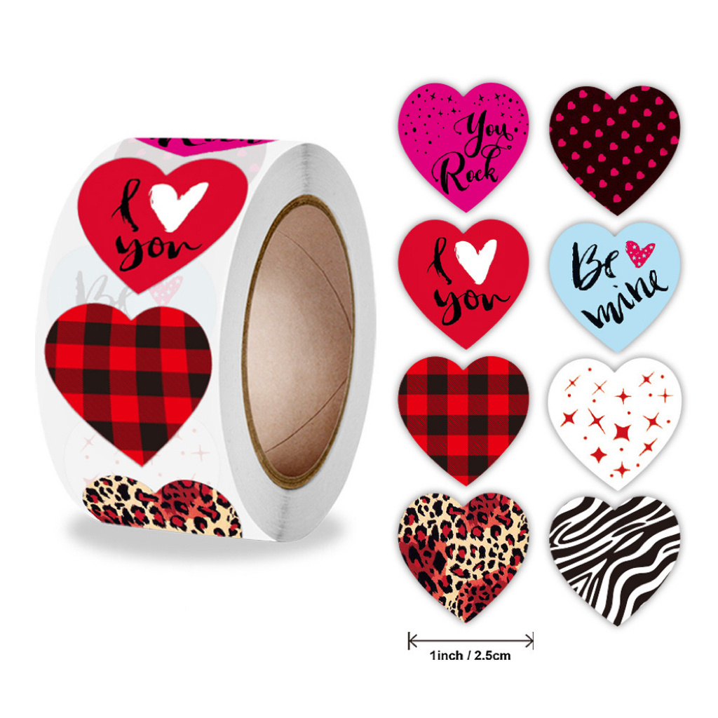 Factory Custom Print Logo Valentine's Day Heart Adhesive Round Label Sticker For Kids Gift Bag Box Packaging Decoration