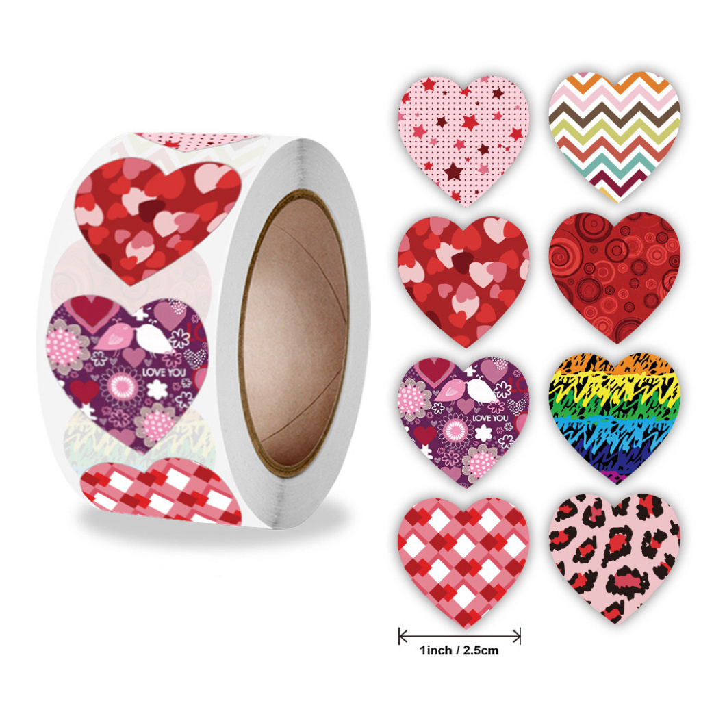 Factory Custom Print Logo Valentine's Day Heart Adhesive Round Label Sticker For Kids Gift Bag Box Packaging Decoration