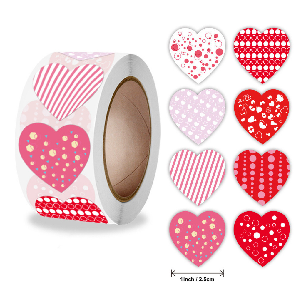 Factory Custom Print Logo Valentine's Day Heart Adhesive Round Label Sticker For Kids Gift Bag Box Packaging Decoration