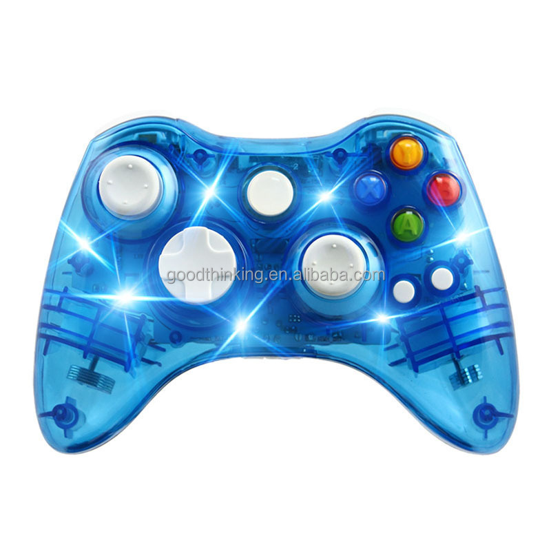 Remote control gamepad led light transparent case colorful button wireless game control para for xbox 360 inalabrico