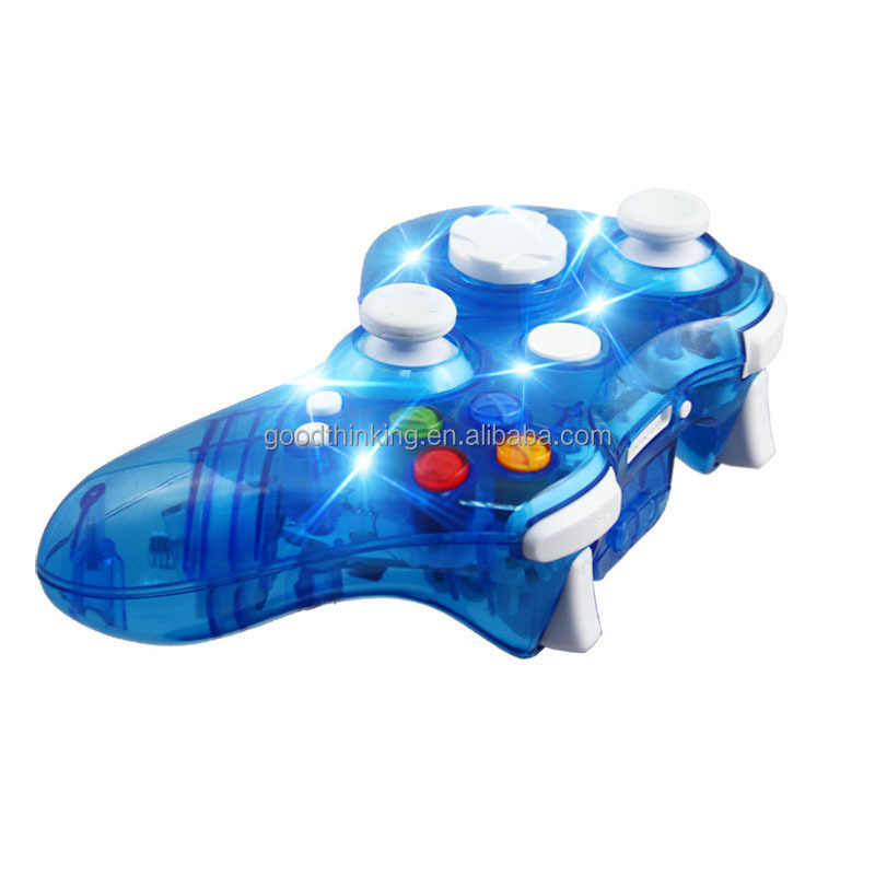 Remote control gamepad led light transparent case colorful button wireless game control para for xbox 360 inalabrico