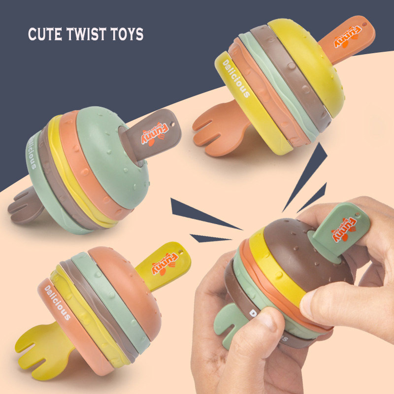 2023 New design hamburger finger twist toy creative mini rotating music hamburger educational decompression toys for kids