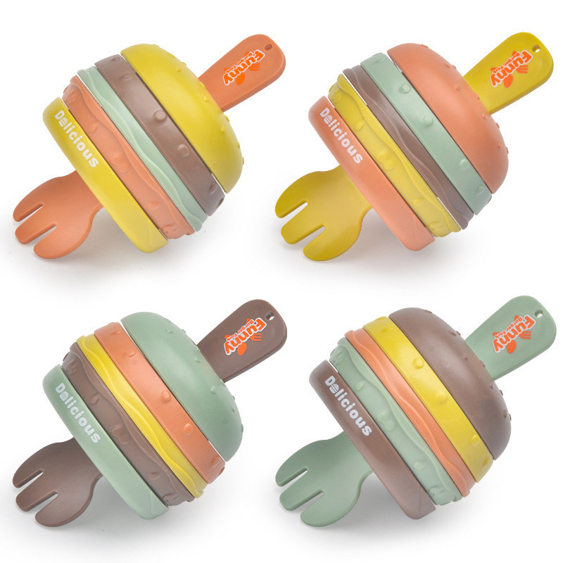 2023 New design hamburger finger twist toy creative mini rotating music hamburger educational decompression toys for kids