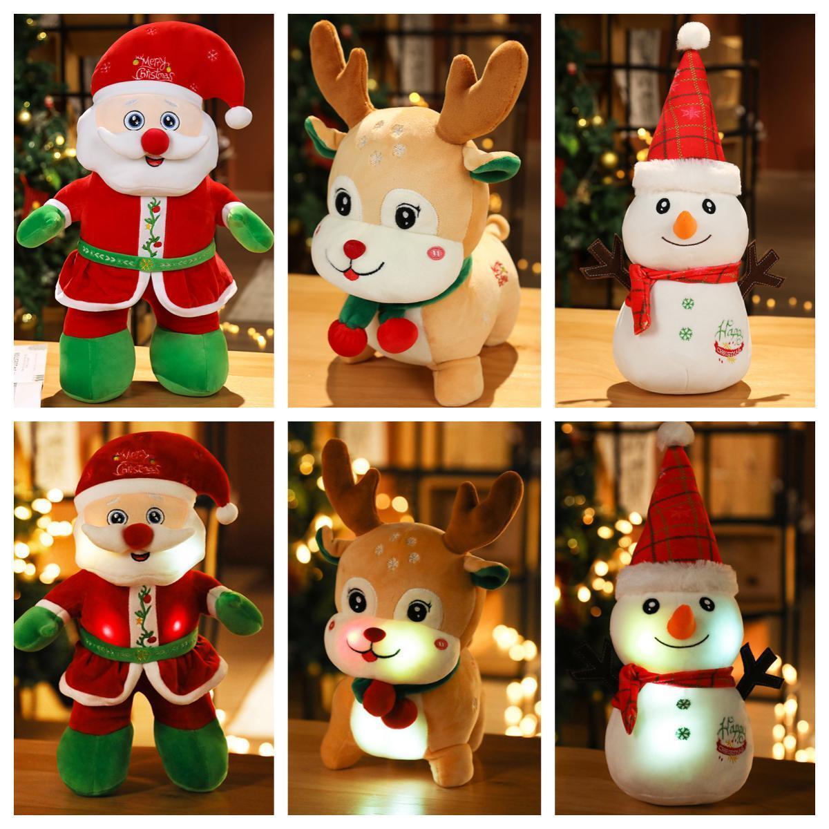 Factory Sale Cute Soft Glowing Singing Stuffed Reindeer Santa Plush Toys Christmas Decorations Gifts