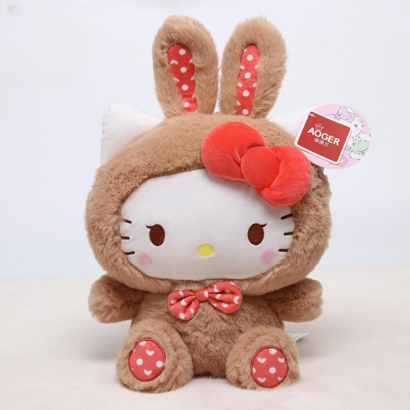 New Cute Rabbit Shaped Cinnamoroll Hello Cat Kitty Melody Kuromi Plush Toys Adults Kids Cartoon Character Gifts