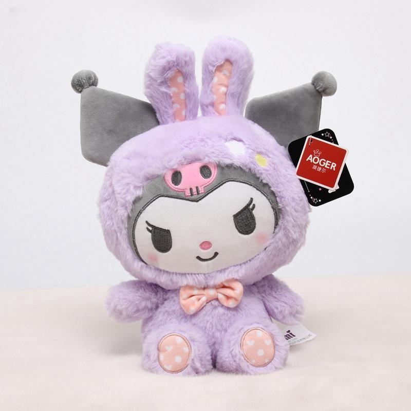 New Cute Rabbit Shaped Cinnamoroll Hello Cat Kitty Melody Kuromi Plush Toys Adults Kids Cartoon Character Gifts