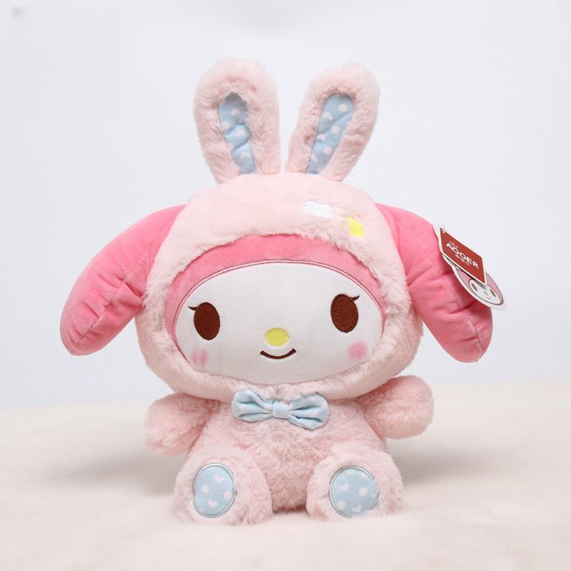 New Cute Rabbit Shaped Cinnamoroll Hello Cat Kitty Melody Kuromi Plush Toys Adults Kids Cartoon Character Gifts