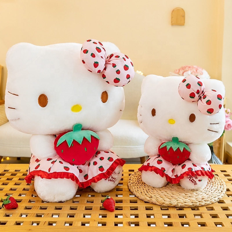 Most Popular Strawberry Hello KT Stuffed Dolls Best Selling Anime Cartoon Kitty Plush Toys for Girls