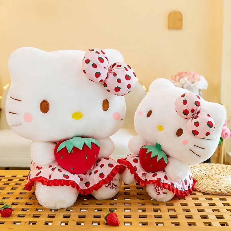 Most Popular Strawberry Hello KT Stuffed Dolls Best Selling Anime Cartoon Kitty Plush Toys for Girls