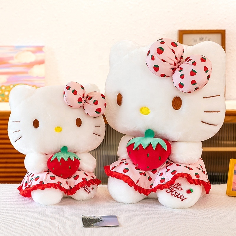 Most Popular Strawberry Hello KT Stuffed Dolls Best Selling Anime Cartoon Kitty Plush Toys for Girls