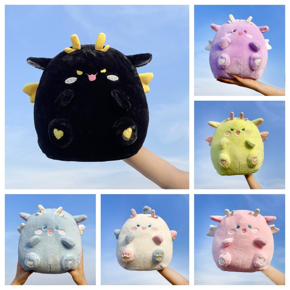 Fluffy Cute Black Purple Blue YEllow Green White Pink Round Shaped Stuffed Plush Dragon Pillow Toys