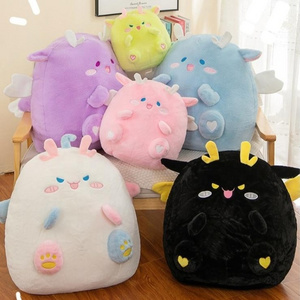 Fluffy Cute Black Purple Blue YEllow Green White Pink Round Shaped Stuffed Plush Dragon Pillow Toys