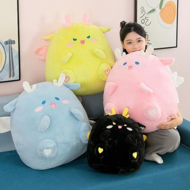 Fluffy Cute Black Purple Blue YEllow Green White Pink Round Shaped Stuffed Plush Dragon Pillow Toys