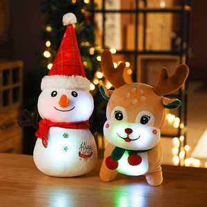 Factory Sale Cute Soft Glowing Singing Stuffed Reindeer Santa Plush Toys Christmas Decorations Gifts