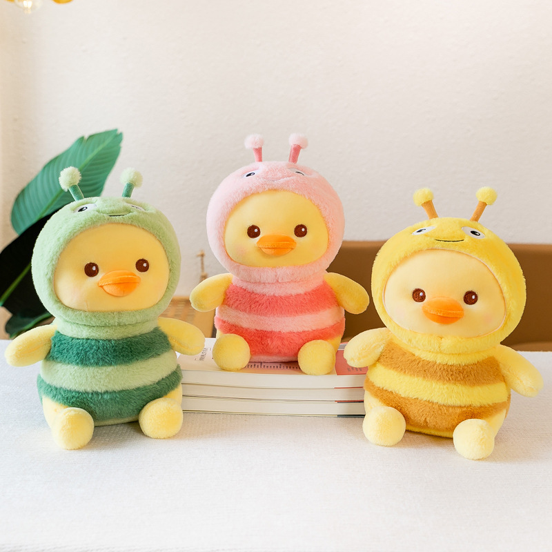 New Cute Green Yellow Pink Bee shaped Plush Duck Stuffed Animal Toys for Kids Gifts