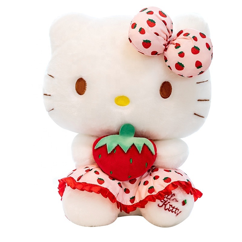 Most Popular Strawberry Hello KT Stuffed Dolls Best Selling Anime Cartoon Kitty Plush Toys for Girls