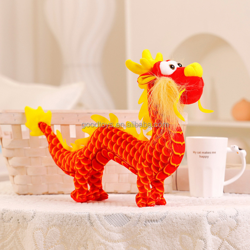 Cute Cartoon Chinese Dragon Toys New Year Mascot Gifts Black Green Yellow Red Stuffed Plush Dragon Toys