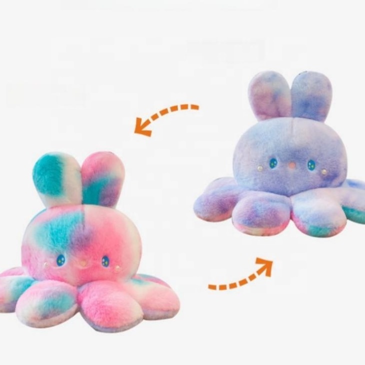 Double-sided Flip Stuffed Animals Pink Purple Plush Octopus Shaped Bunny Rabbit Soft Toys Pillow