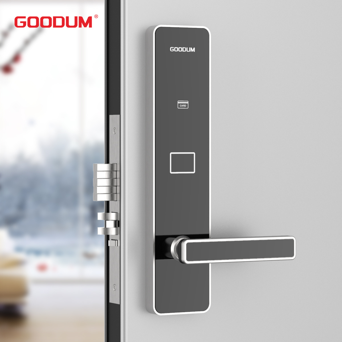 Goodum Electronic Hotel Card Swiping Smart Door Handle Lever Lock System with Software Key Card Lock for Hotels