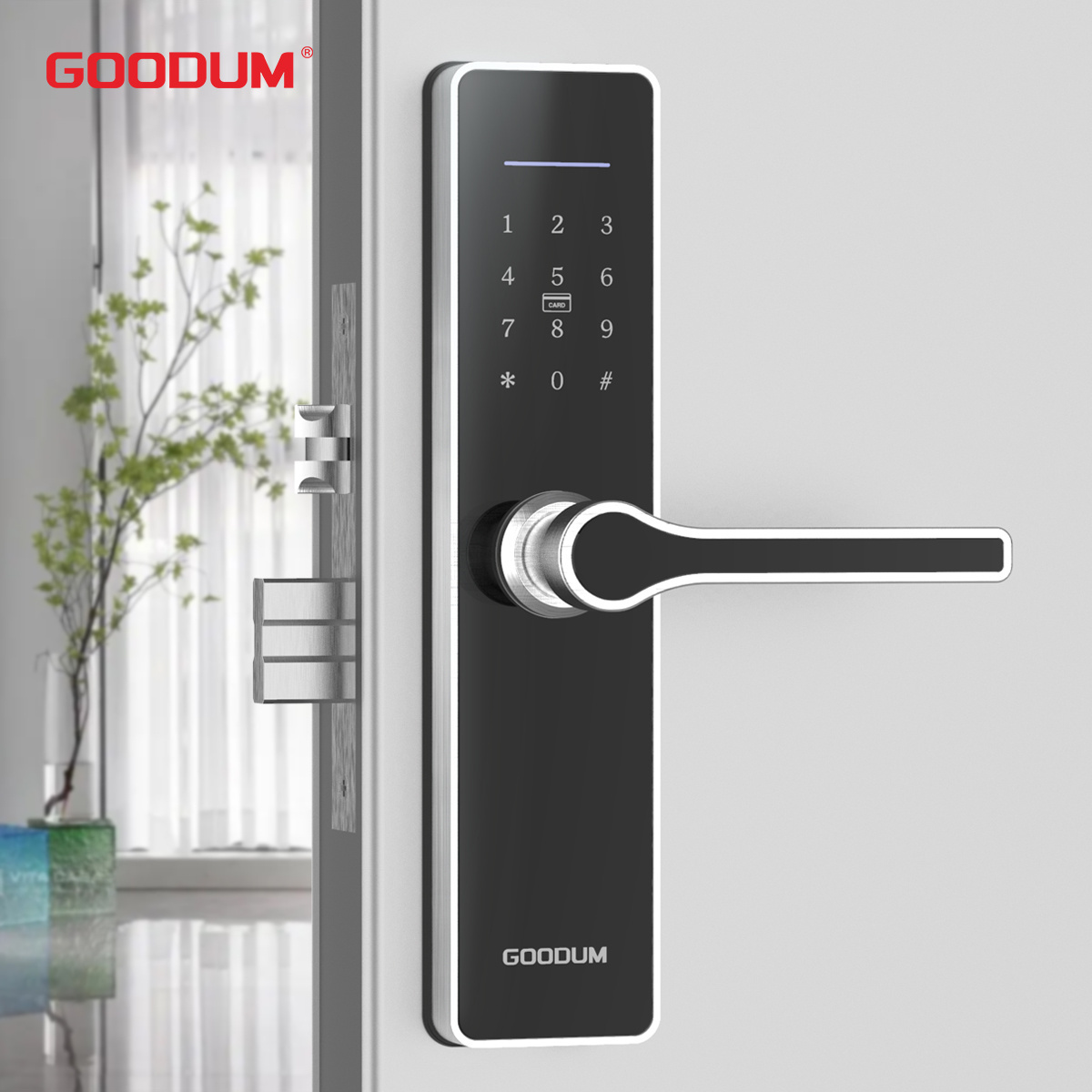 GOODUM Smart Electronic Security Gate Mortise Lock Digital Biometric Cylinder Handle Stainless Steel Biometric Lock Wholesale