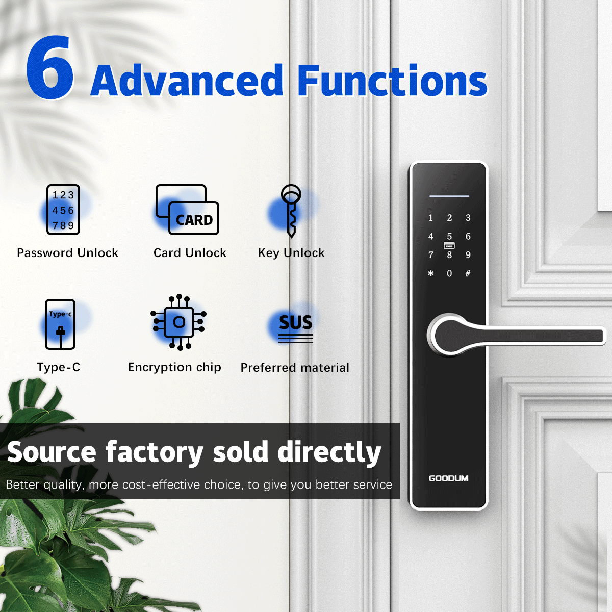 GOODUM Smart Electronic Security Gate Mortise Lock Digital Biometric Cylinder Handle Stainless Steel Biometric Lock Wholesale