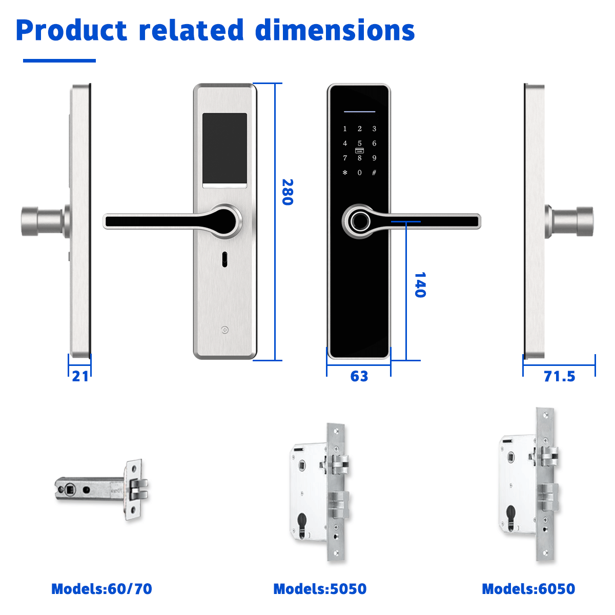 Goodum Biometric Fingerprint Scanner Handle Wifi Tuya TTlock Digital Self Locking Keyless Smart Door Lock Deadbolt