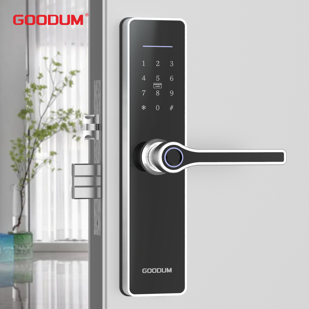 Goodum Biometric Fingerprint Scanner Handle Wifi Tuya TTlock Digital Self Locking Keyless Smart Door Lock Deadbolt