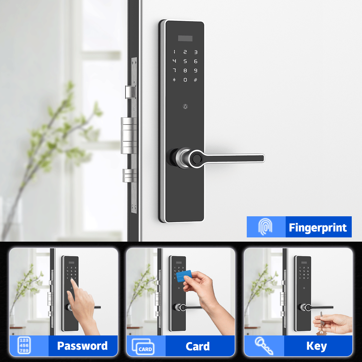 Goodum Smart Biometric Key Lock Fingerprint Digit Padlock Mortise Lock for Wood Aluminum Doors Secure Room Lock Cyli Deadbolt