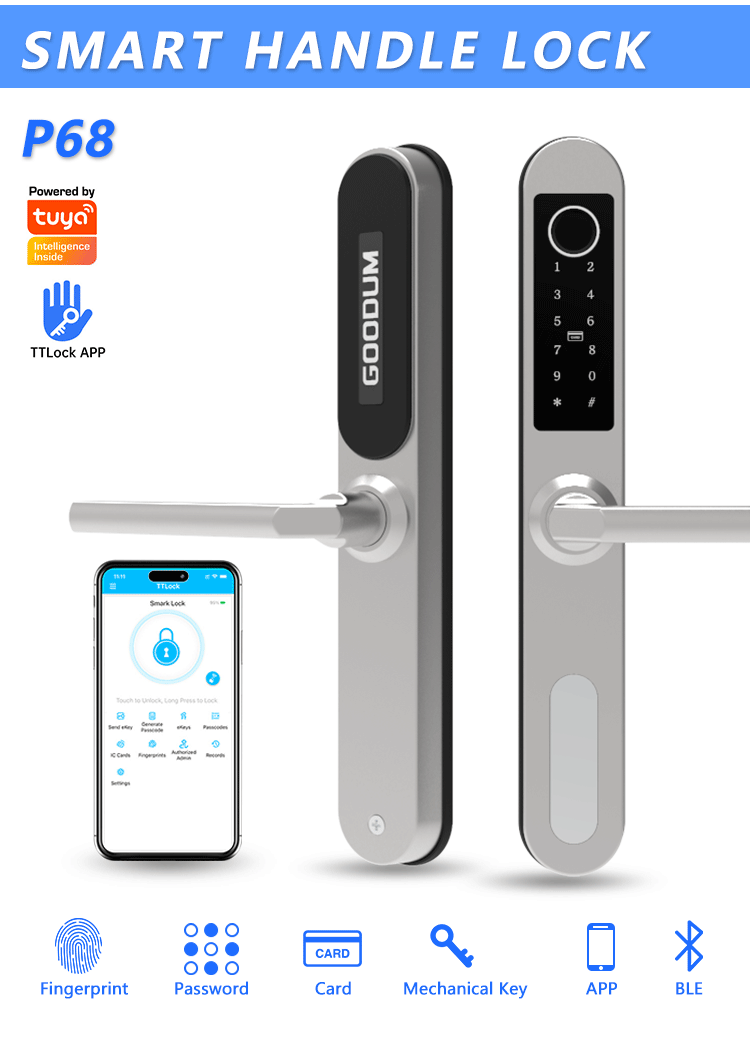 Goodum waterproof golden tuya app video electronic smart intelligent keyless door fingerprint locks for outdoor gate