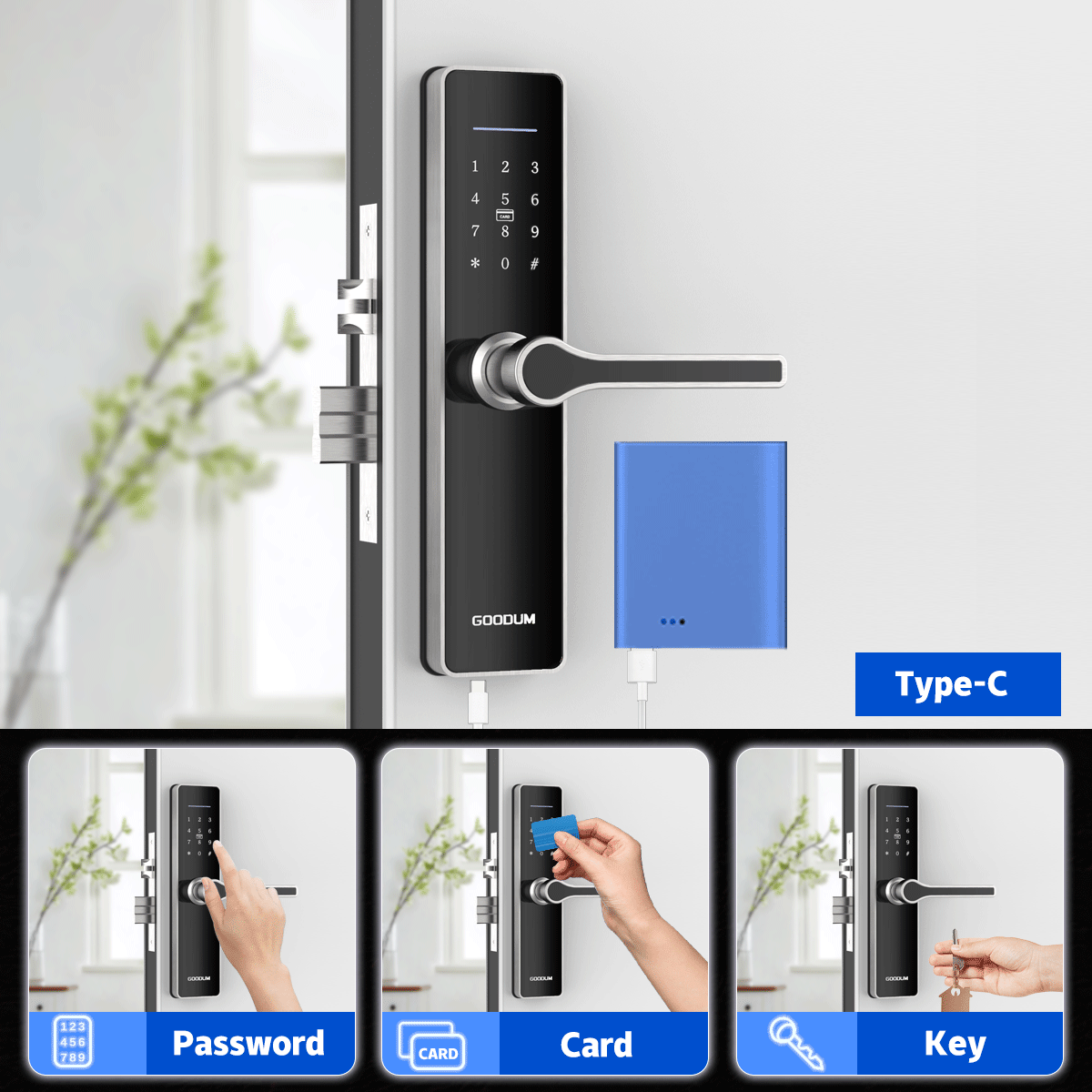 Goodum RFID Key Sus304 Smart Security Door Lock Auto Gate Touch Entry Lock for Wood Door Control Cylinder for Front Door