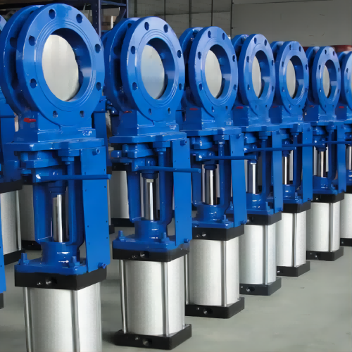 Pneumatic Operated Knife Gate Valve GGG50 WCB SS316 Pneumatic cylinder Air Control double flange lug Knife Gate Valve