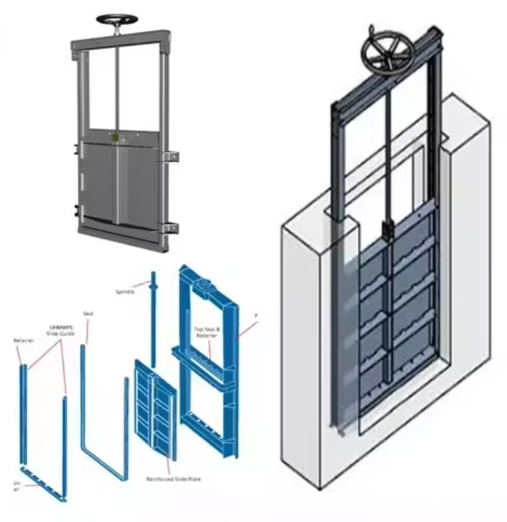 Stainless steel Dam Gate Tower Wall mounted penstock weir gate channel penstock gate for water flow direction