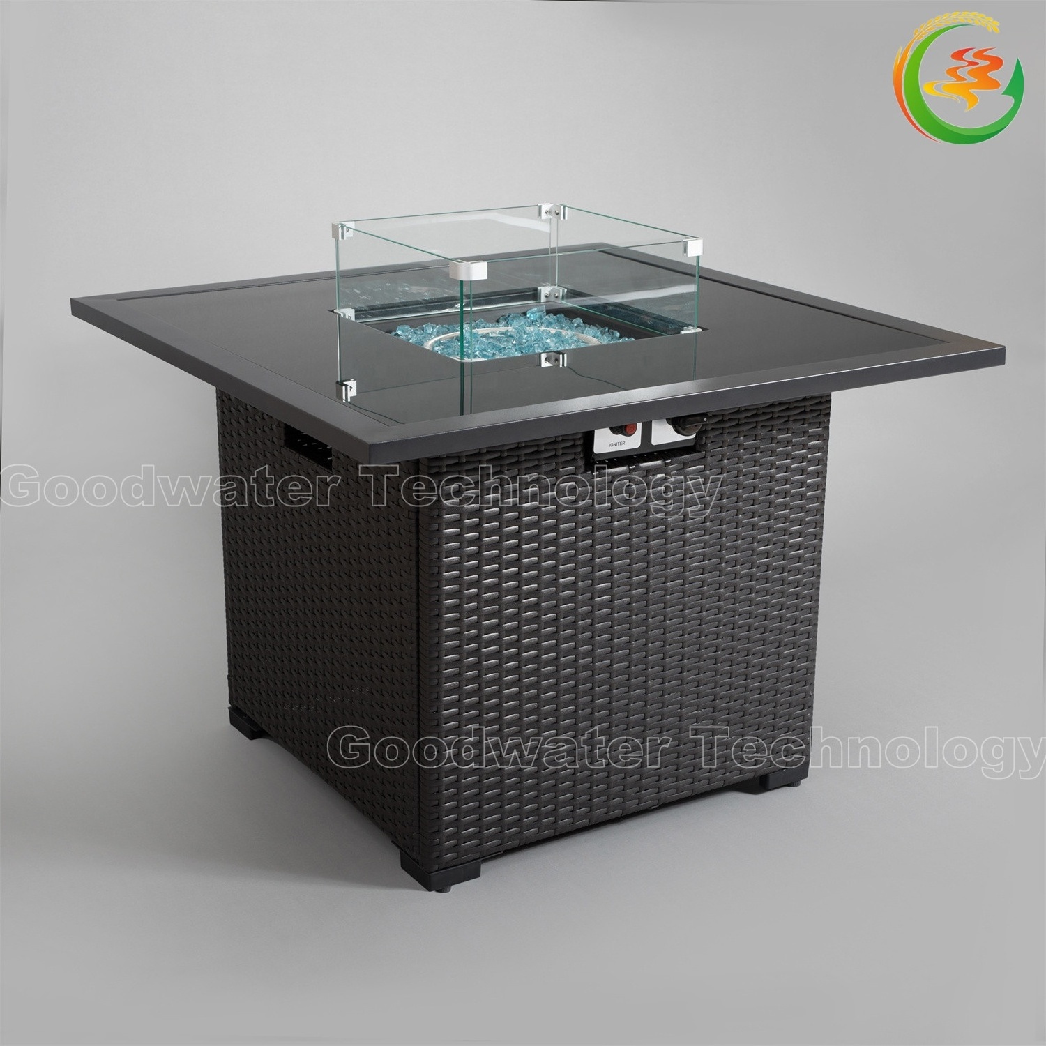 36 Inches Woven Rattan Easy Assembled Easy Cleaned Stylish Decorative Outdoor Furniture fire pit fire table with rocks and glass