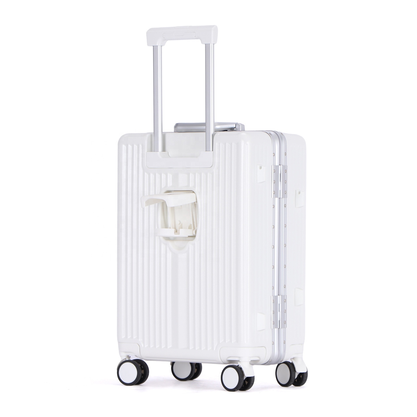 High-quality Silent Spinner 4 Wheels PC Hard Shell trolley Travel Bag Aluminum Frame Luggage with Cup Holder