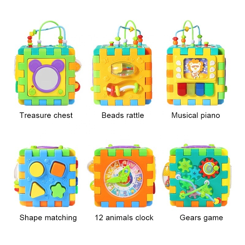 6 Sides Educational Toys Multifunction Colorful Musical Kid Baby Activity Cube Toy With Gears Game