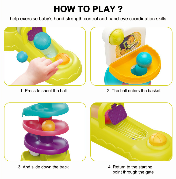 Early educational baby & toddler basketball shooting game toys diy marble run set track slide rolling ball drop toy