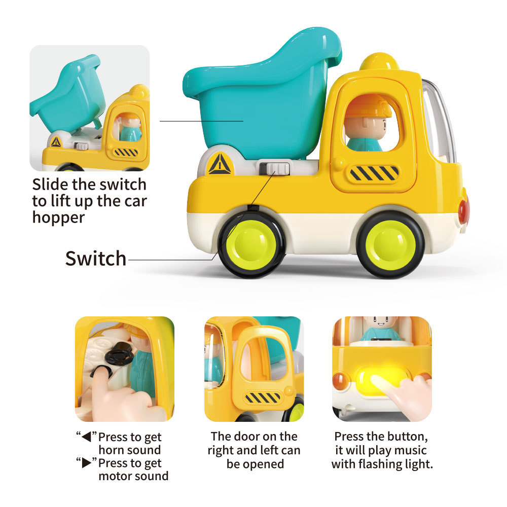 Children carton diecast toys model cars baby friction powered cement mixer dump truck toy vehicles for kids