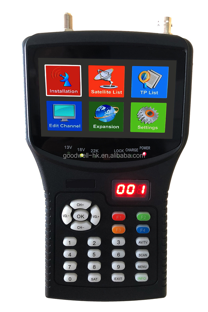 Low Price  Sat Finder Professional  4.3 inch LCD Screen H.265 DVB-S/S2/S/MPEG-4, H.265 AHD Camera Input Satellite Receiver Meter