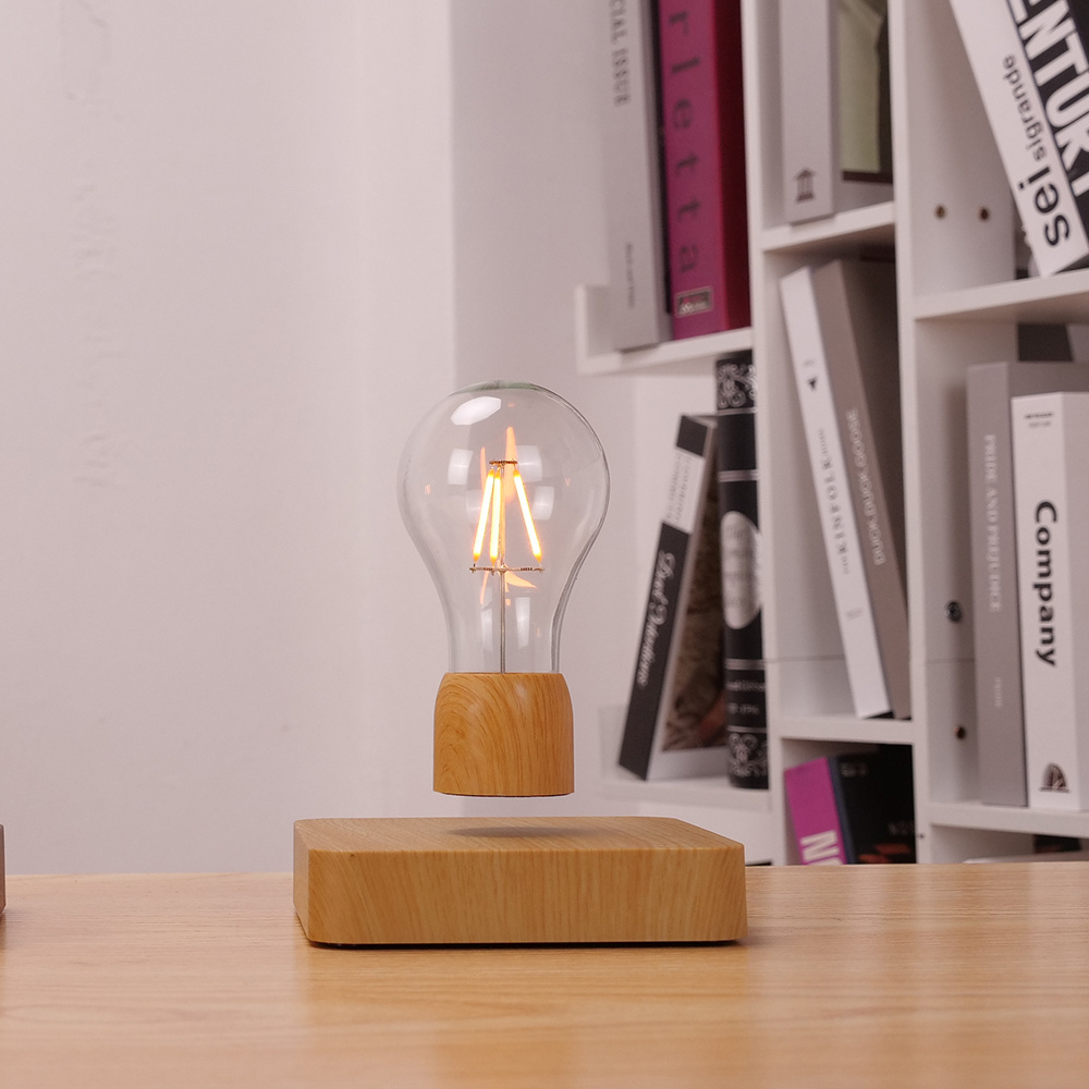 New Design Smart Rotating Mid-Air Home Decoration Reflective Touch Control Wooden Base Magnetic Levitating Floating Light Bulb