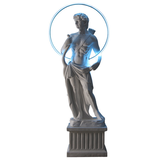 Male Hunting With Circle LED Lights Life Size Nude Statues