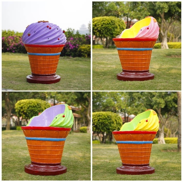 Shop furniture resin ice cream sculpture fiberglass ice cream table and chair sculpture