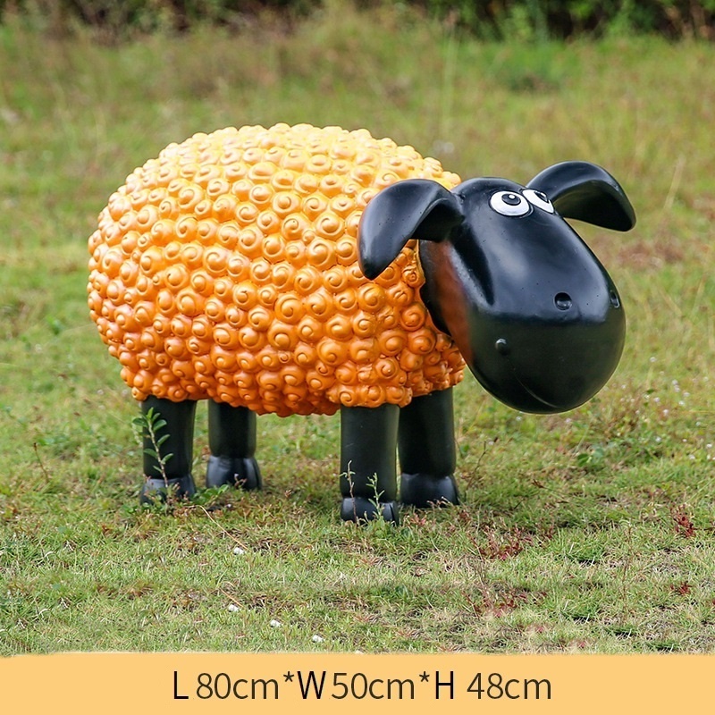 Home Park Garden Big Animal Sculpture Hand Made High Quality Fiberglass Resin Prop Lifelike Life Size Cute Cartoon Sheep Statue